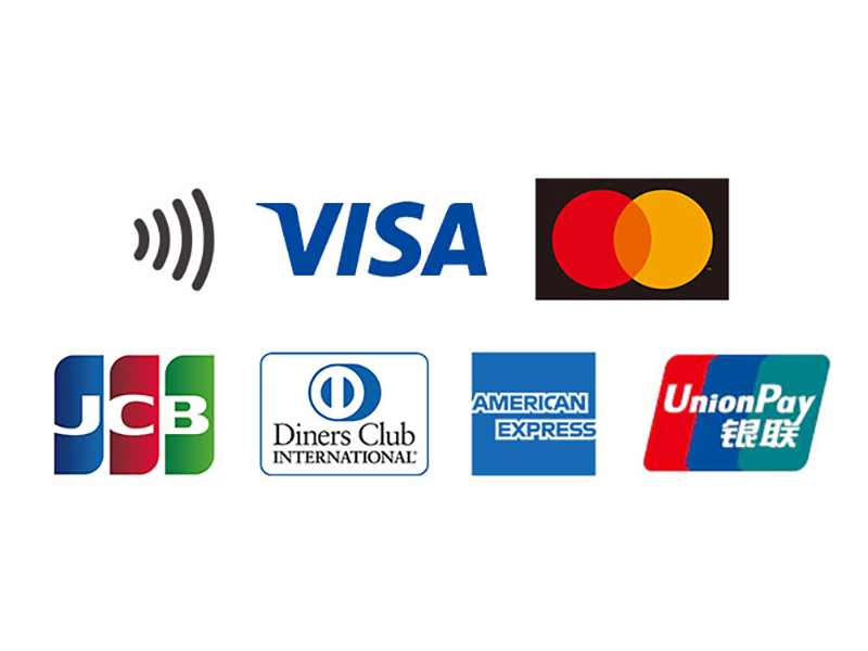 対応クレジットカード(VISA、Mastercard、JCB、Diners Club、American Express、UnionPay、タッチ決済)